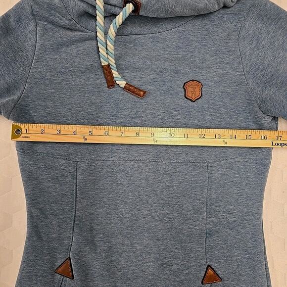 Naketano Brave New World Womens Longline Hoodie Sweatshirt Sz S Cowl Neck Blue - Picture 14 of 16